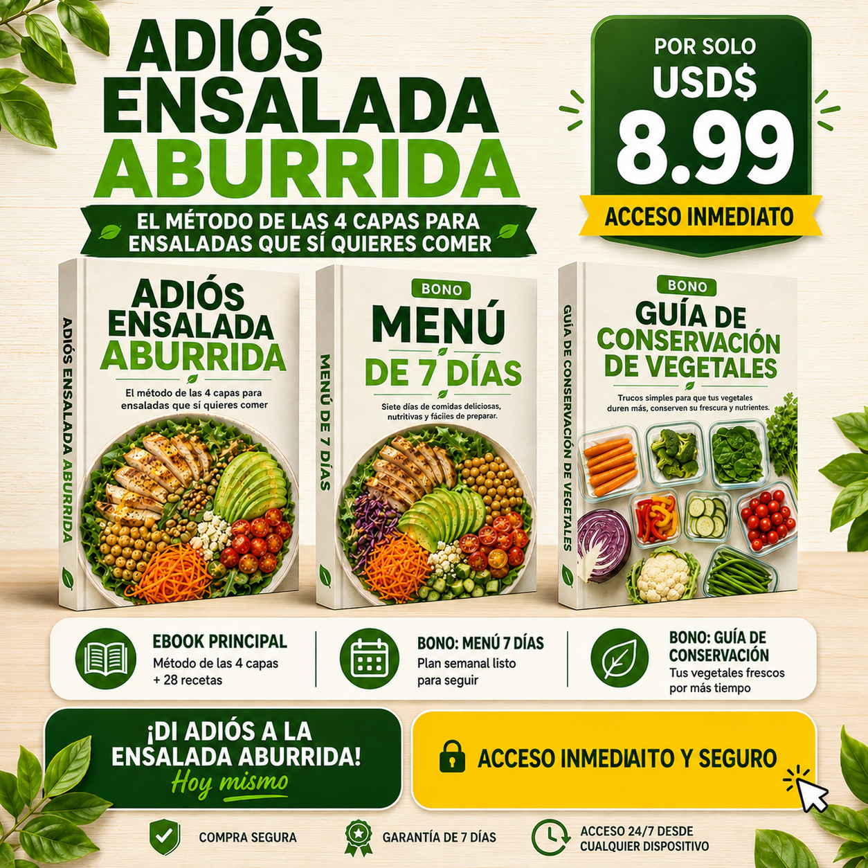 Ebook Adiós Ensalada Aburrida con menú de 7 días y guía de conservación incluidos